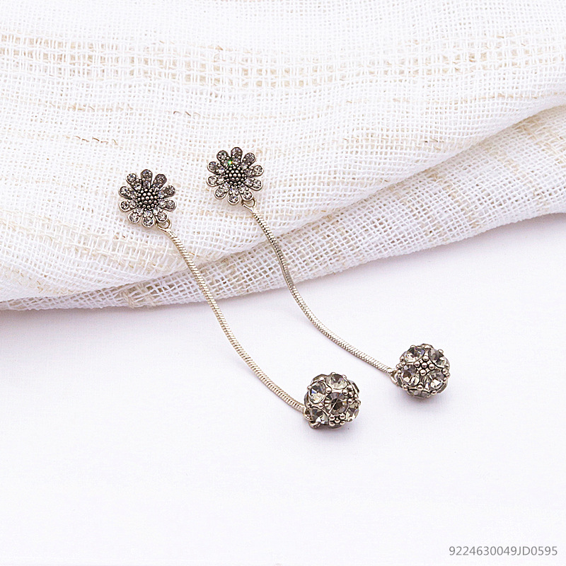 Korean Flower Crystal Ball Tassel Long  Earrings Wholesale display picture 4