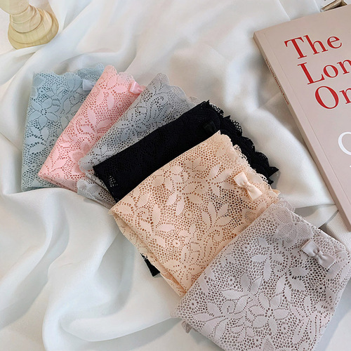 Lace underwear for women, peach buttocks thin antibacterial sexy cotton crotch large size hollow transparent traceless briefs for women