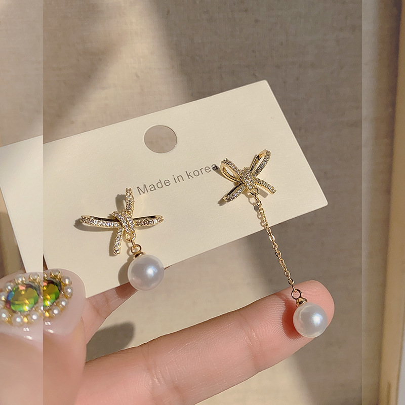 Asymmetric bow micro-inlaid earrings Kor...