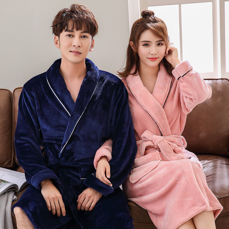 GraceChic GraceChic Autumn And Winter Thickened Flannel Couple's Coral Fleece Pajamas Bathrobe_voghion.com
