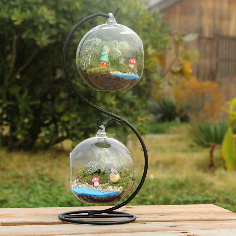 S curvada micro paisaje florero de vidrio florero Marco de hierro creativo mini planta botella de vidrio planta suculenta florero