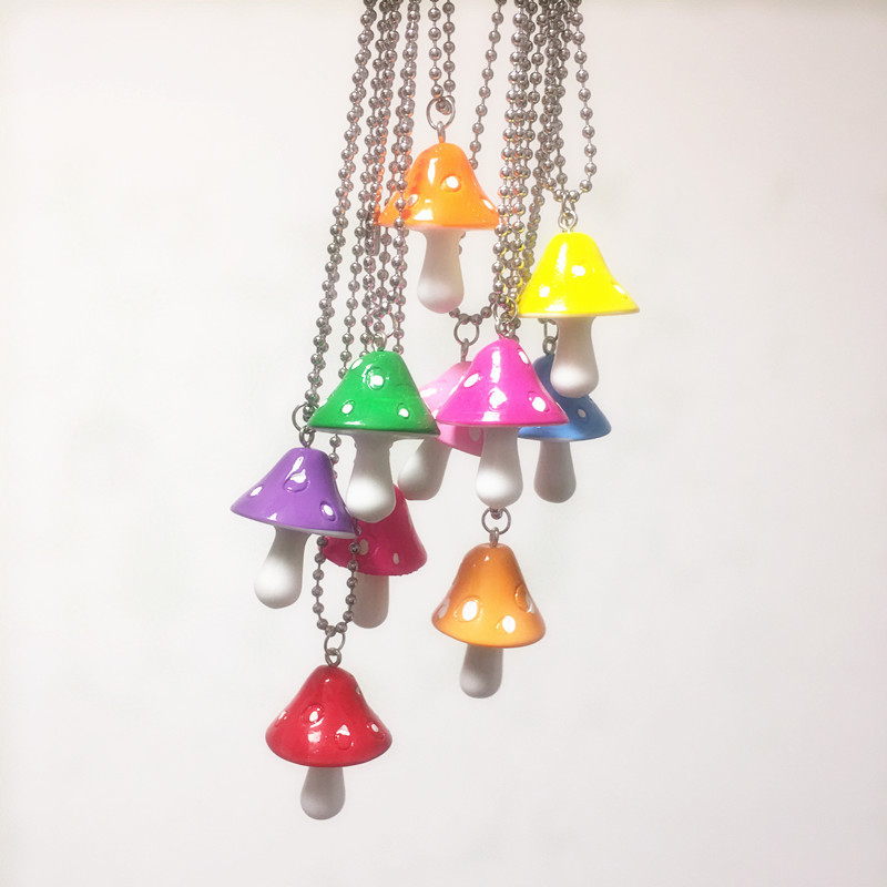 Creative colorful mushroom necklace hip-hop resin sweater chain
