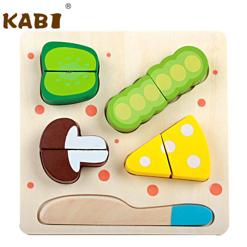 Madera juego casa simulación fruta corte juguete rompecabezas cognitiva educación temprana rompecabezas herramienta de corte pastelería vegetal
