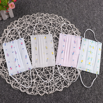 厂家现货一次性儿童口罩男女学生三层防护防尘卡通印花口罩批发