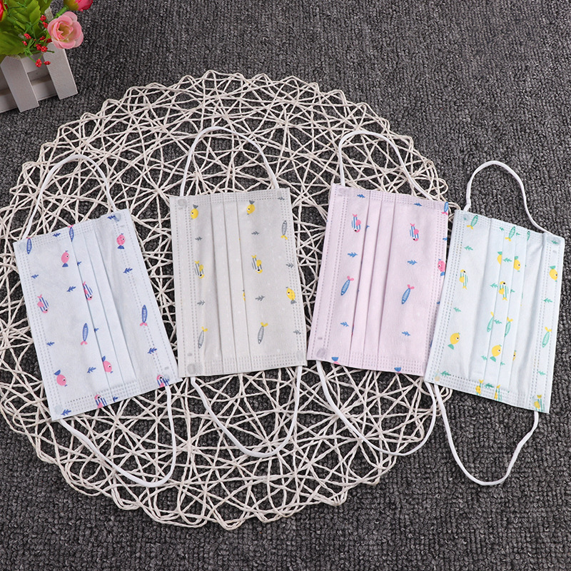 厂家现货一次性儿童口罩男女学生三层防护防尘卡通印花口罩批发