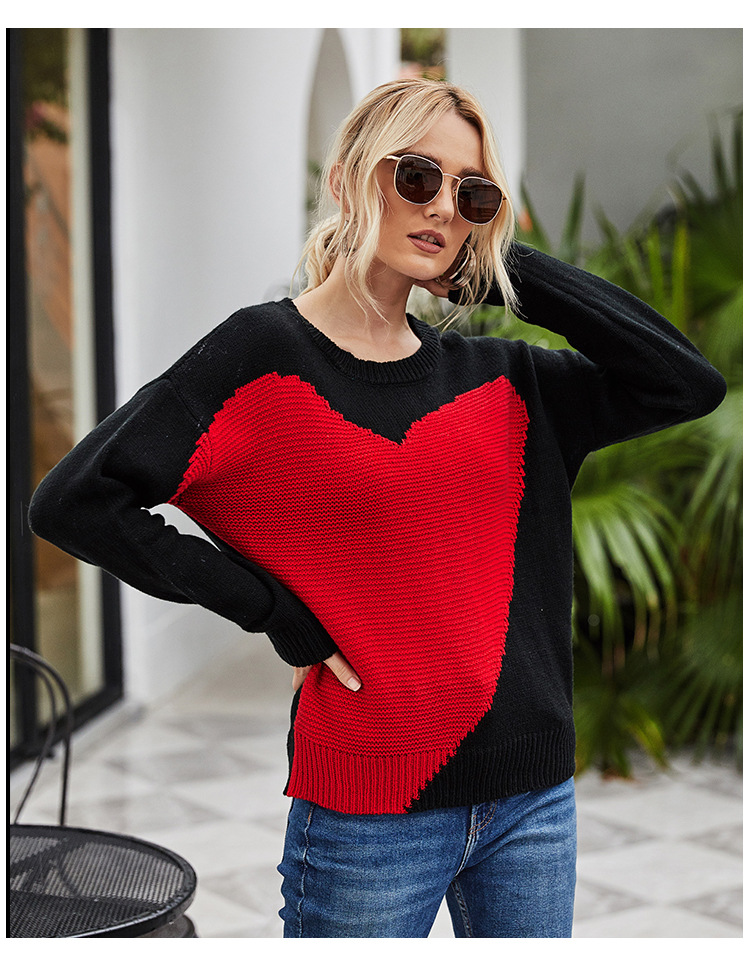 women s round neck pullover heart-shaped unflowered ladies sweater NSYH7115