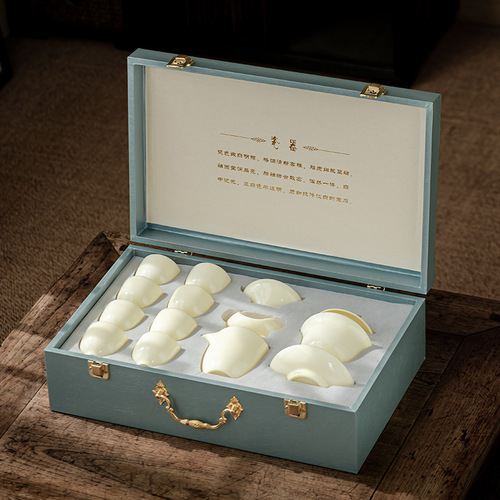 Mutton fat jade gem yellow complete set of kung fu tea set simple home office activities high-end business gift logo