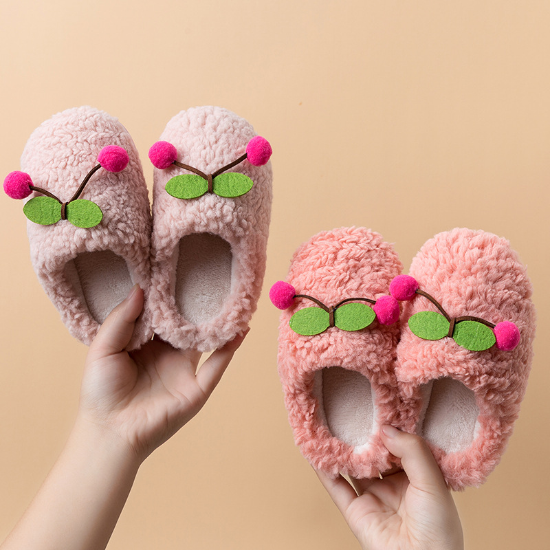 2020新款兒童棉拖鞋可愛小櫻桃家居毛拖室內防滑保暖棉拖廠家直銷