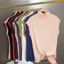 夏季新款高领无袖打底衫韩版莫代尔弹力大码T恤时尚纯色上衣背心