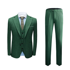 Men’s suit dark green linen suit business men’s suit three piece suit