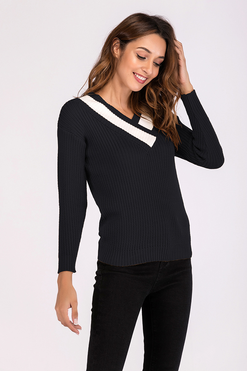 long-sleeved v-neck pullover loose sweater NSCX8099