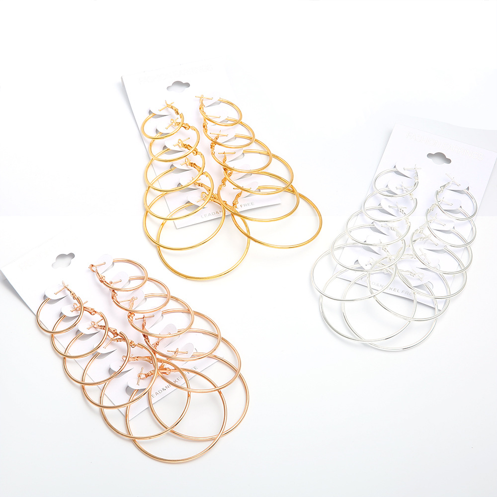 Boucles D&#39;oreilles De Couleur Mixte Cercle De Mode Simple 6 Paires display picture 4