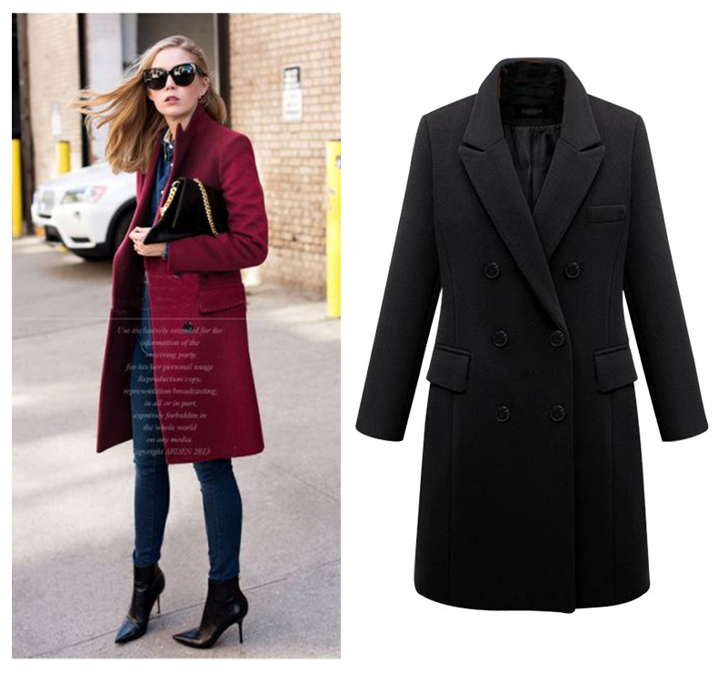 Women's middle school long large size woolen women's coat double-breasted woolen coat_voghion.com