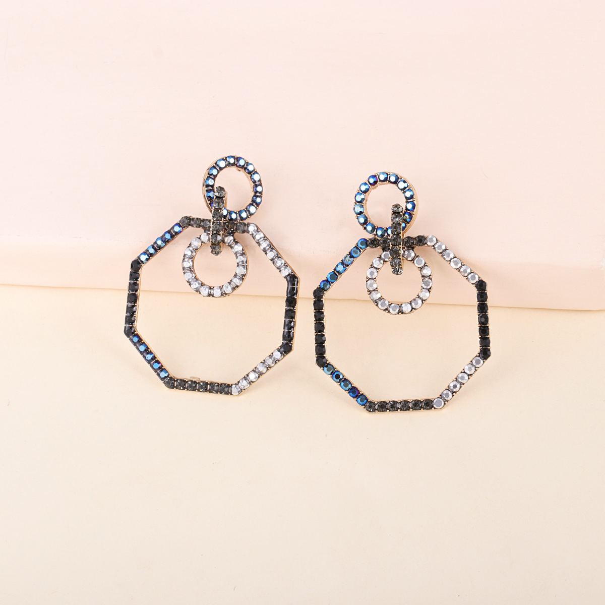 Retro Geometric Octagonal Diamond Earrings Exaggerated European Earrings Wholesale display picture 2