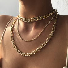 N7553欧美朋克嘻哈风chain necklace颈链 时尚夸张多层链条项链