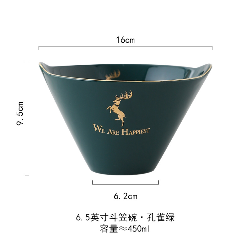 Nórdico simple moderno personalizado hogar ensalada de frutas tazón de fideos instantáneos tazón de sopa grande cerámica de doble oreja ramen Bucket Bowl