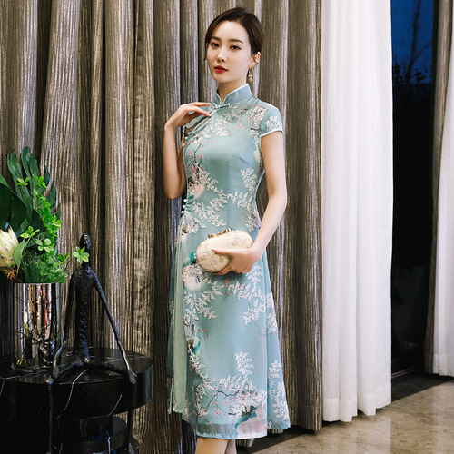 Chinese Dresses Qipao for women robe chinoise cheongsam Standing collar cheongsam National Olympic wear long double layer cheongsam dress