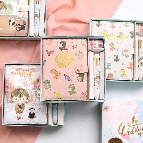 Gifts for children, prizes, cute cartoon ledger set, notebook gift box, notepad, magnetic buckle diary