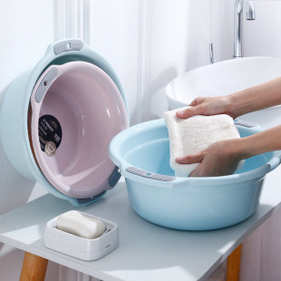 Double ear basin household wash basin plastic basin large thickened round wash basin wash basin small basin