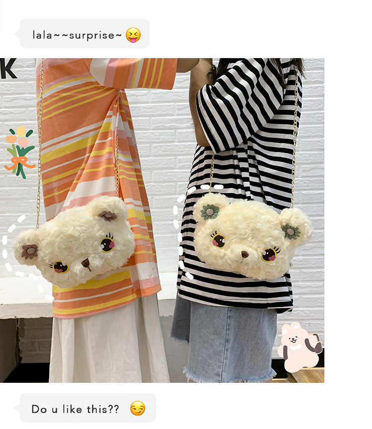 Autumn New Soft Cute Girls Heart Bear Soft Messenger Plush Chain Single Shoulder Coin Purse display picture 26