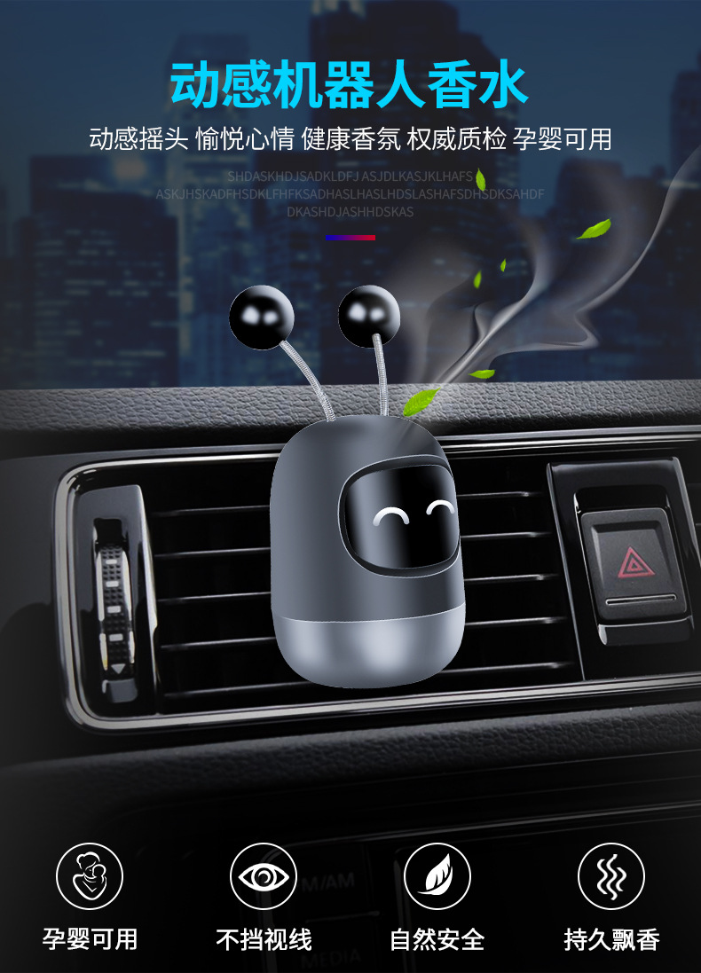Authentic Blue Xuan Cartoon Air Vent Car Perfume Tiktok Popular Robot Fragrance Shaking Head Adhesive Perfume Holder