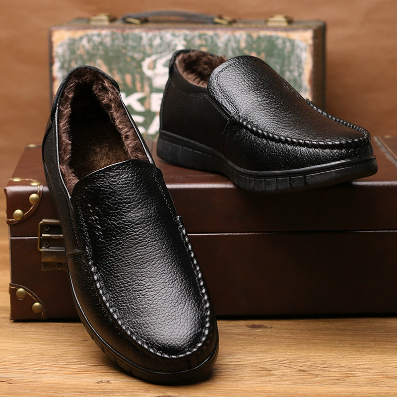 Мужская кожаная обувь из воловьей кожи Baita, зимняя мужская деловая Повседневная хлопковая кожаная обувь из натуральной кожи с флисовой подкладкой, теплая хлопковая обувь для папы среднего возраста