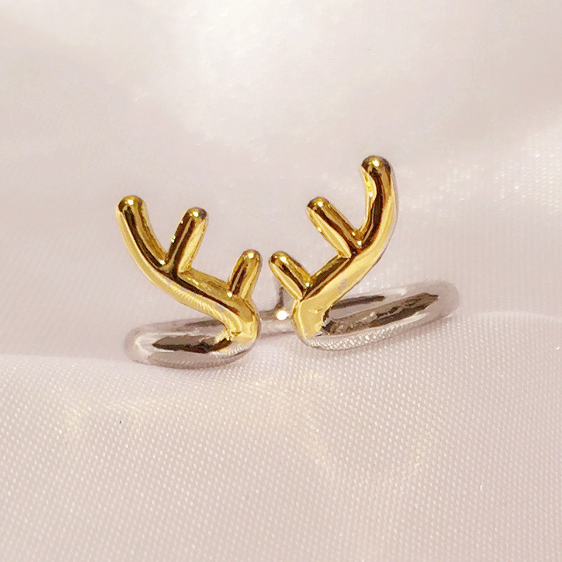 韩版流行个性新款 可爱小麋鹿鹿角开口铜戒指时尚简约指环手饰