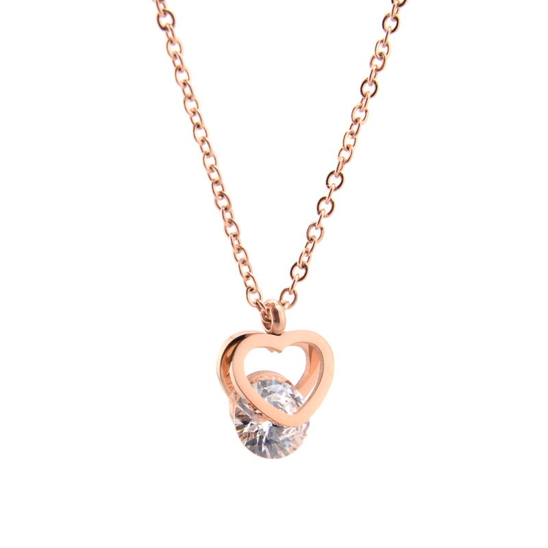 Elegant Heart Shape Titanium Steel Zircon Pendant Necklace In Bulk display picture 3