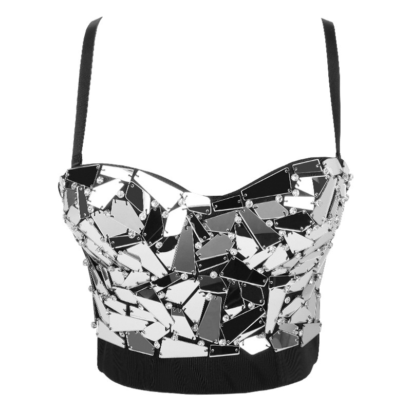 Women's Diamond bling jazz dance bra tops Glass Nail Drill brassiere stage costume Sequin suspender vest for women