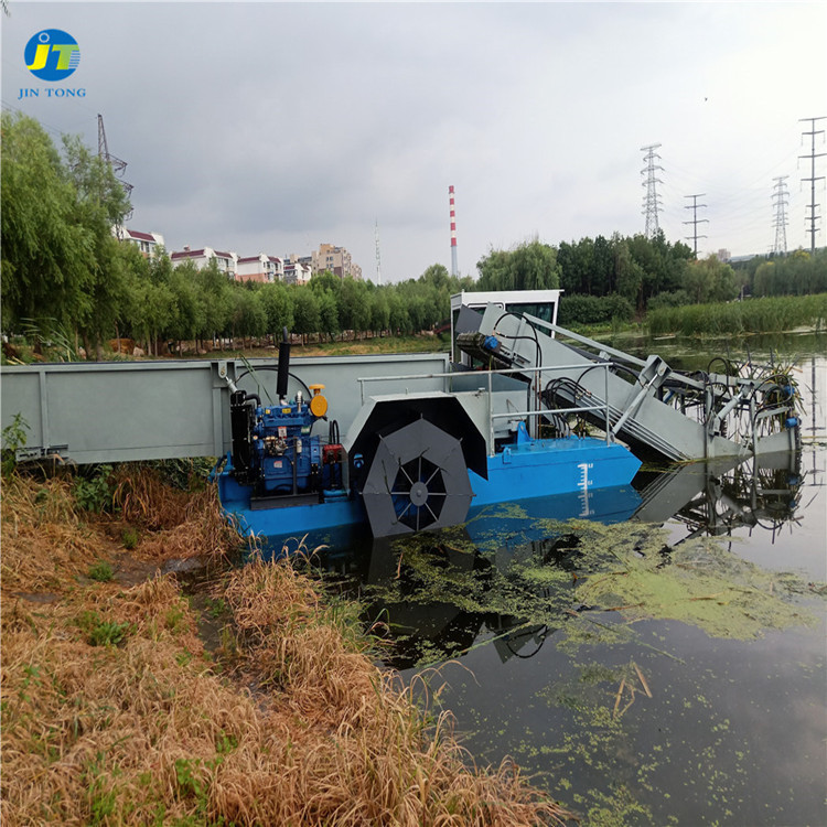 广东深圳池塘打捞割草船 全自动杂草清理船 一人可操作保洁船