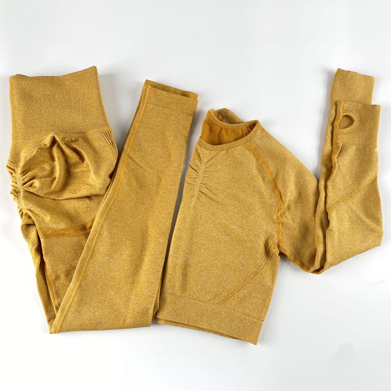 Pantalones de fitness de cintura alta absorbentes del sudor sin costuras Traje deportivo ajustado de manga larga NSNS10704