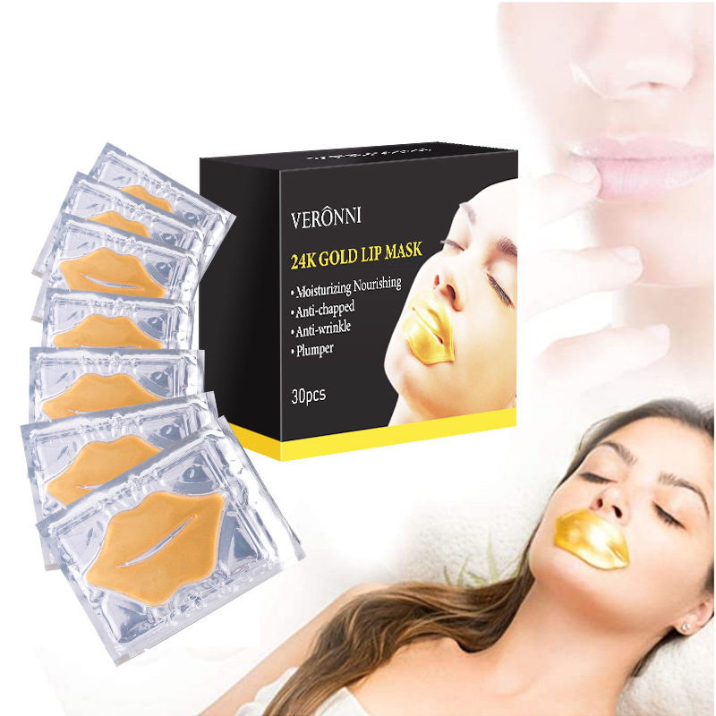 Gold 24K Collagen Lip Mask Crystal Lip Mask Lip Mask Moisturizing Lip Pattern 30 pieces/box