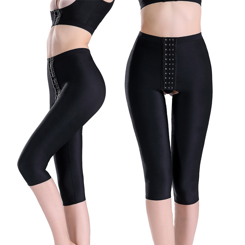 Medical body shaping pants, one-stage pressure shaping garments for recovery after thigh liposuction, forced butt lift, corseted pants for summer