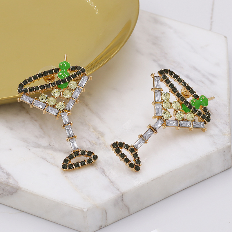 The new simple wine glass full diamond earrings wild diamond earrings wholesalepicture2