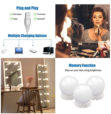 化妝燈鏡前燈梳妝台led小燈泡粘貼免打孔調光網紅妝台燈補光鏡燈