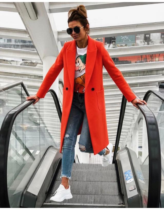 women's autumn and winter new fashion long candy color lapel woolen coat NSYD3752