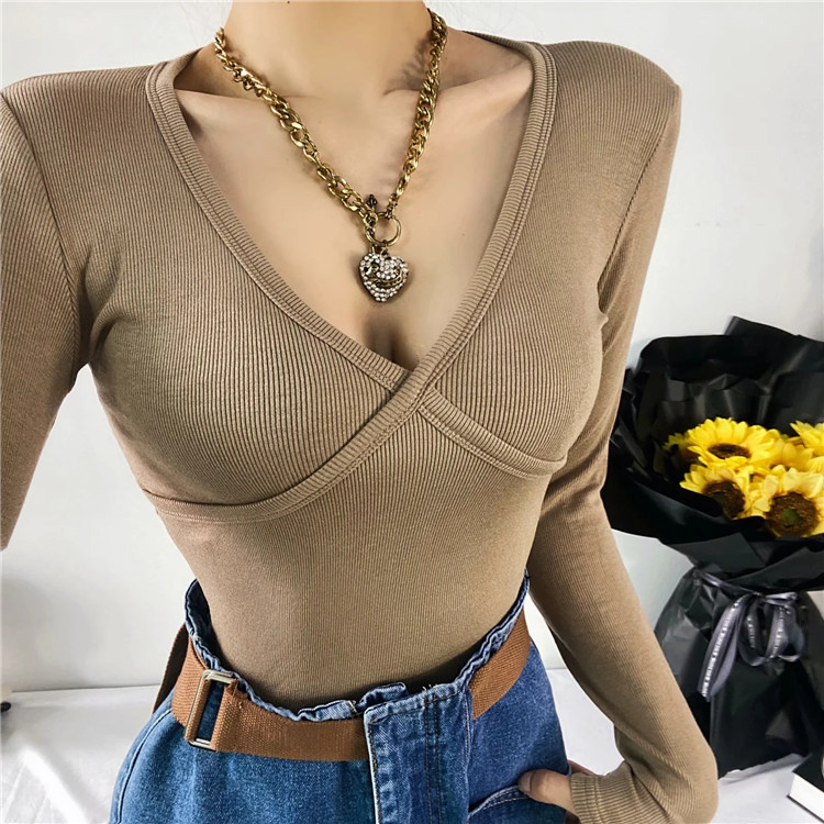 autumn slim solid color bottoming shirt  NSLD11716