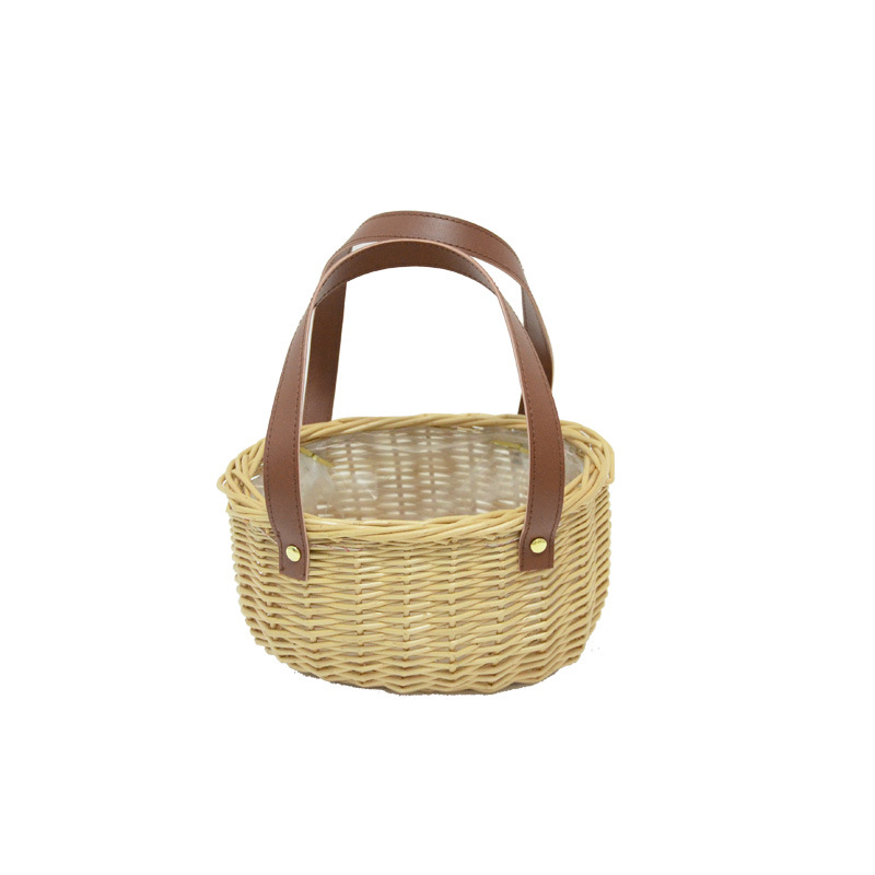 Creativo pastoral mano tejida a mano cesta de la flor cesta arreglo de flores ratán mimbre tejido cinturón mochila cesta al por mayor