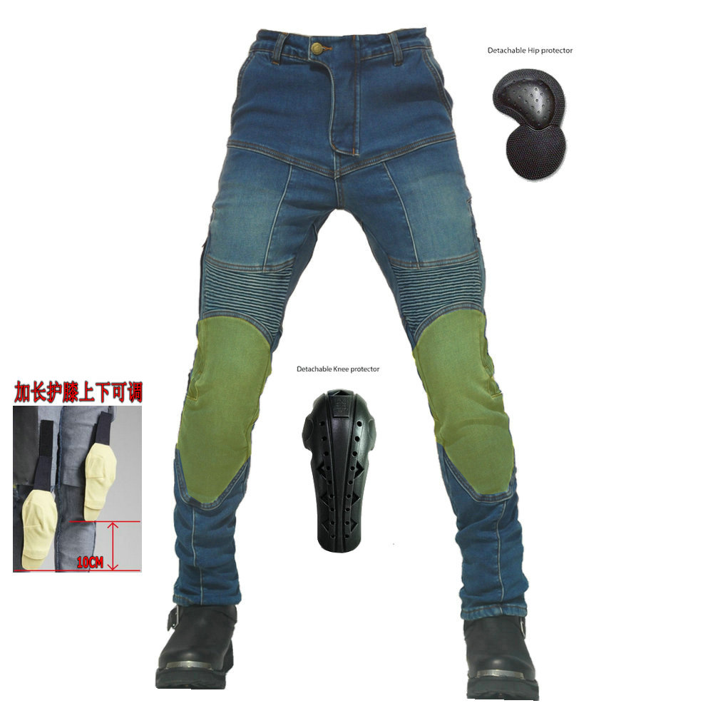 Pantalones vaqueros de la motocicleta de los hombres pantalones de montar de la motocicleta de vellón forrado impermeable anti-caída de los pantalones de Kevlar rodilleras arriba y abajo