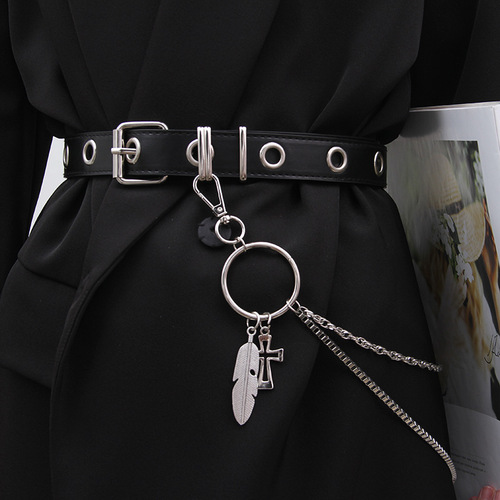 Punk style full hole decorative belt fashionable and versatile Korean style trendy belt for women without punching pants belt chain ins