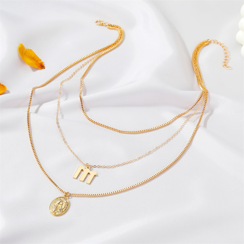 New Retro Religious Three-layer Metal Long  Multi-layer Letter Idol Alloy Necklace display picture 6