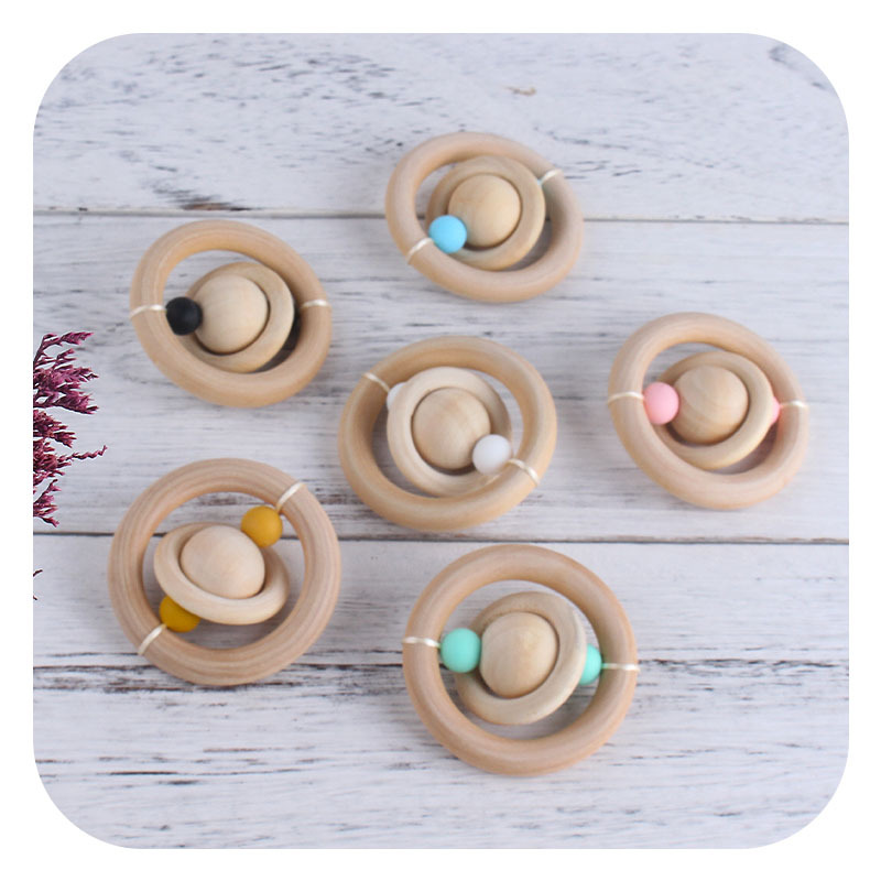 Bebé de madera mano ejercicio agarre juguete teether creativo planeta juguete bebé teether palo de juguete teether