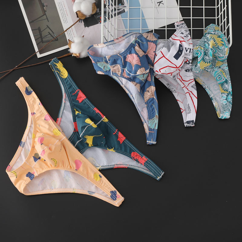 Men's cotton briefs breathable printed low waist narrow U convex sexy youth sports cotton Korean style underpants