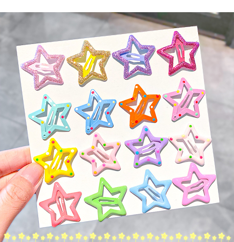 10 Juegos De Accesorios Para El Cabello De Estrella De Color Caramelo De Horquilla De Pintura De Metal Para Niños Al Por Mayor Nihaojewelry display picture 5