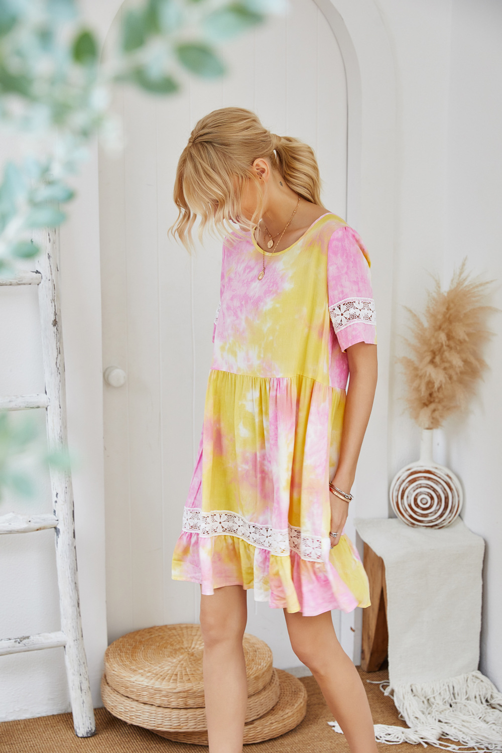 summer new style holiday style spring and summer basic irregular tie-dye wrinkled jacquard  NSDF508