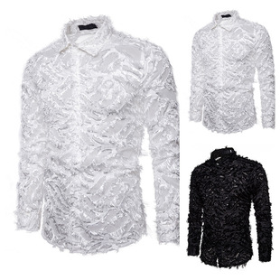 Men's Shirt Handmade Three-dimensional Feather Fabric Features Lapel Long Sleeve Shirt A149
