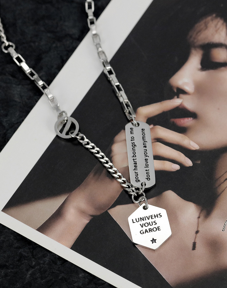 Factory Direct Sales Cross-border Korean New Hot Sale Square Plate Letters Xingx Titanium Steel Necklace Female Clavicle Chain Wholesale display picture 5