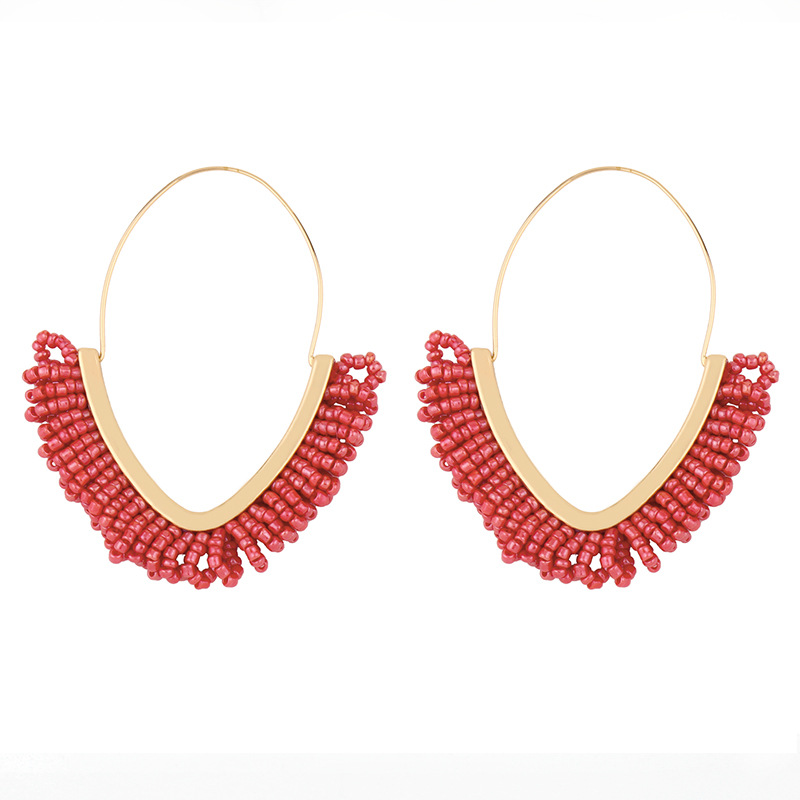 bohemian style geometric rice bead hand-woven rice bead V-shaped alloy earrings for women