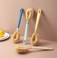 Self-designed color-coordinated coconut palm fiber pot scrubber, long-handled brush, durable, not easy to stick to oil, pot and bowl cleaning brush, pot scrubber