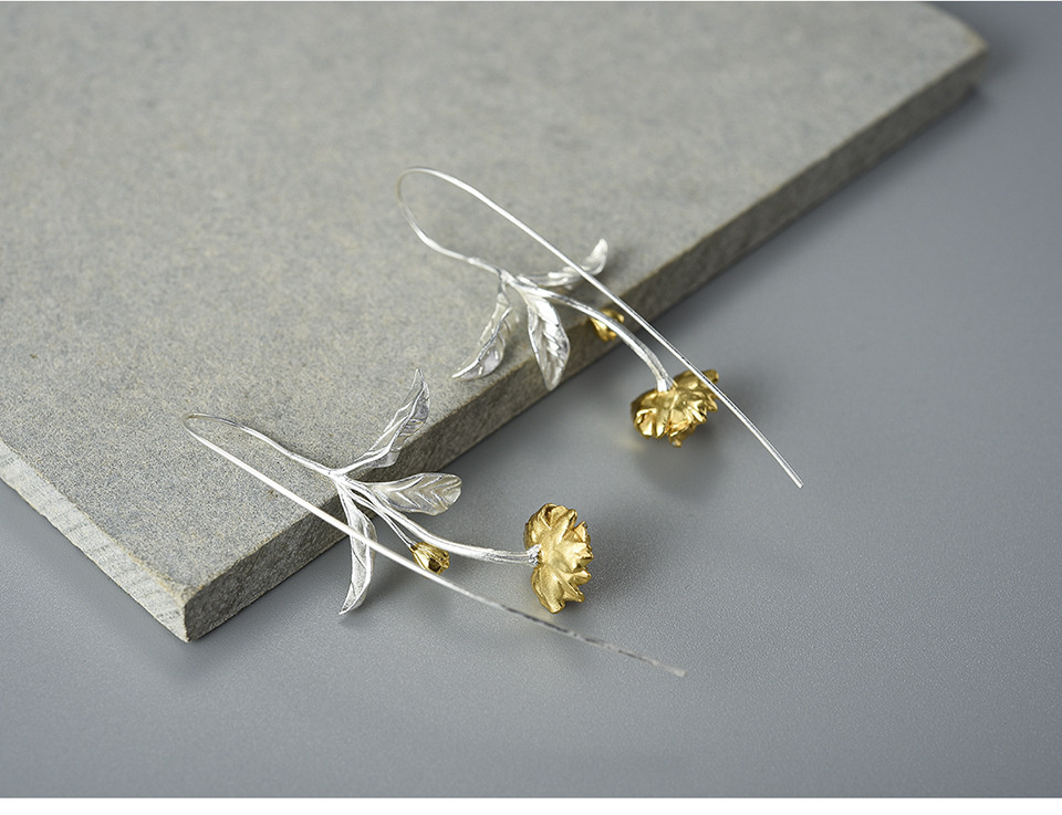 1 Pair Elegant Sweet Flower Plating Sterling Silver Earrings display picture 1